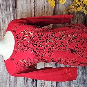 STYLE & CO SPORT RED GOLD EMBOSSED CHEETAH PRINT PULLOVER SWEATSHIRT